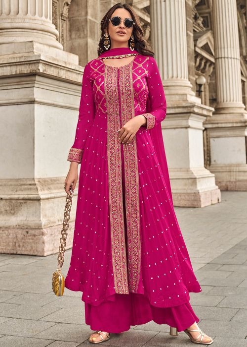 pink plazo dress Fuschia Pink Kurta Palazzo Suit With Choker Dupatta| KALKI Fashion India