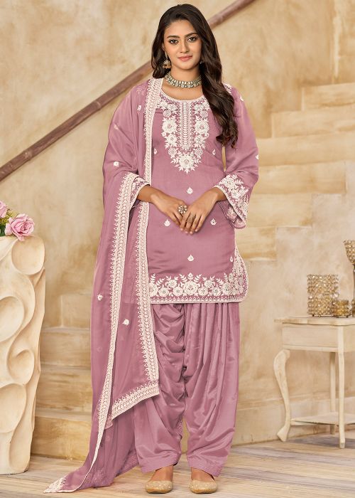 Purple Embroidered Patiala Suit Se