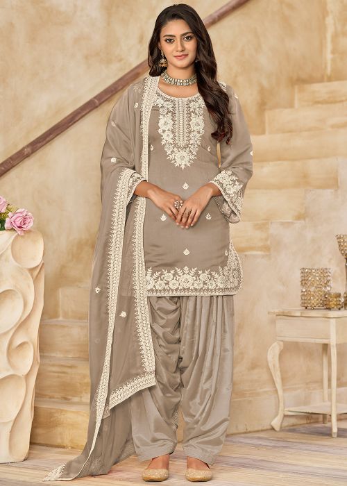 Grey Embroidered Salwar Suit Set