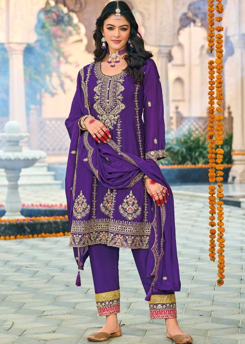 Purple Embroidered Salwar Suit Set