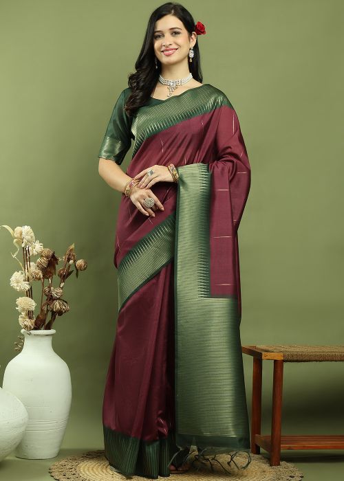 Maroon Zari Woven Art Silk Saree