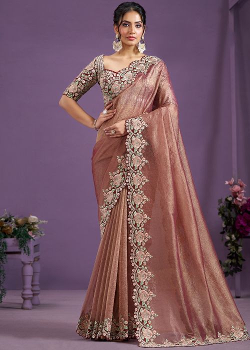 Maroon Scalloped Border Saree With Blouse