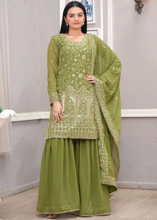 Green Embroidered Gharara Salwar Suit Set