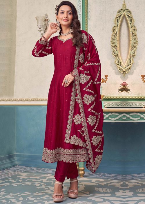 Pink Embroidered Anarkali Suit Set