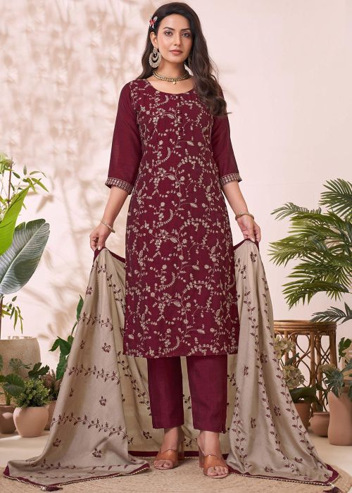 Red Embroidered Salwar Suit Set