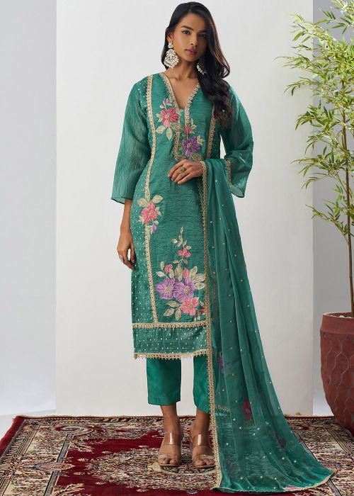 Readymade Green Embroidered Pant Suit