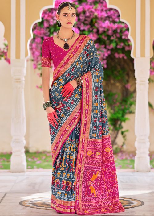 Blue Woven Saree In Silk
