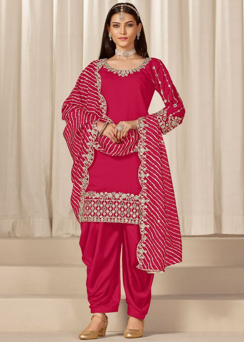 Pink Patiala Suit In Thread Embroidery