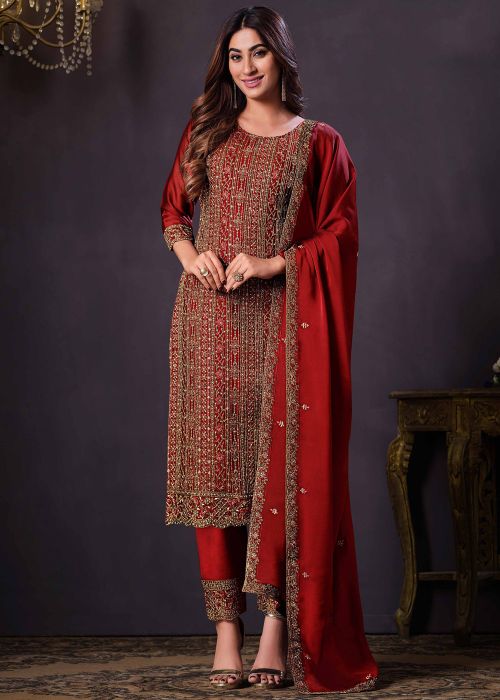 Red Embroidered Salwar Suit Set