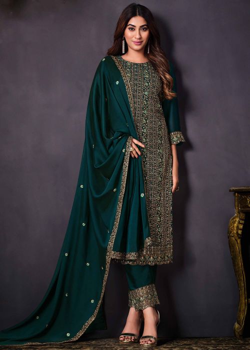 Green Sequin Work Salwar Suit Set