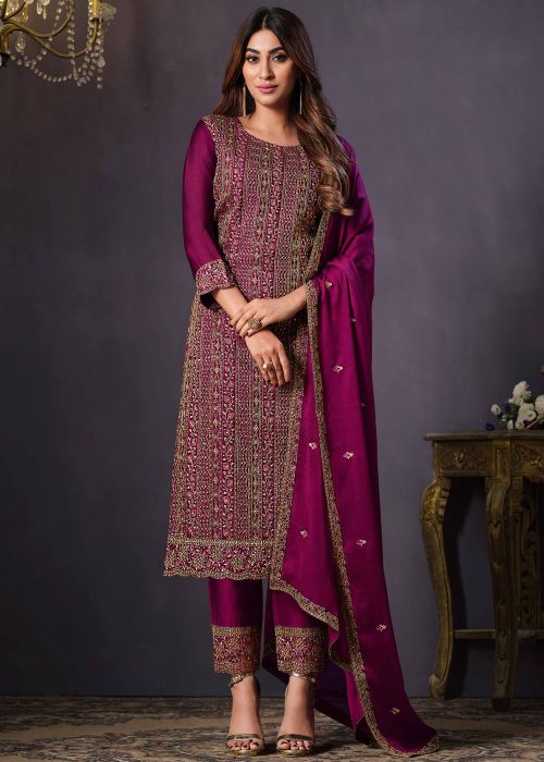 Pink Embroidered Salwar Suit Set In Georgette