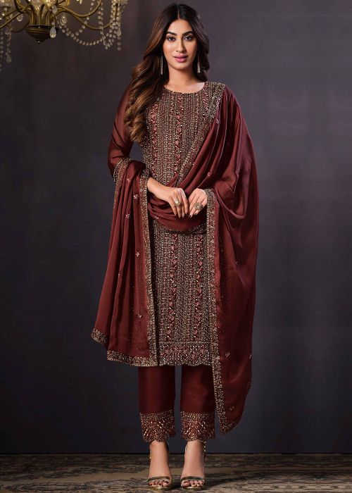 Maroon Embroidered Salwar Suit Set