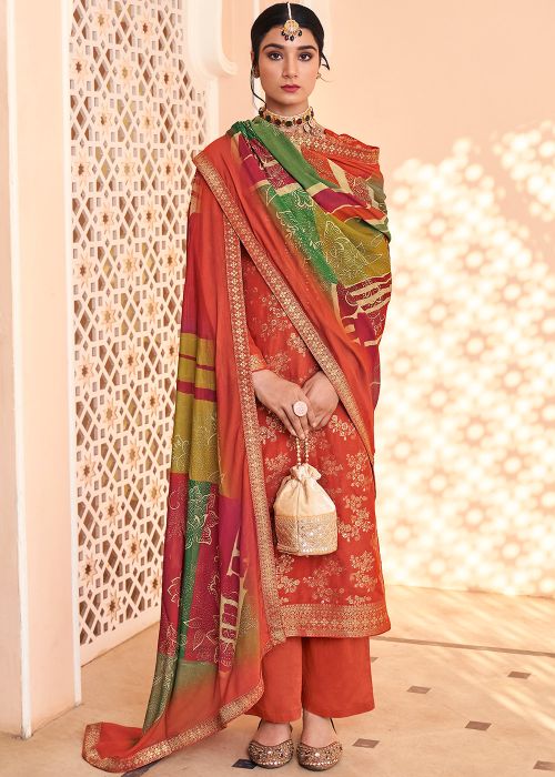 Orange Art Silk Woven Pant Suit Set