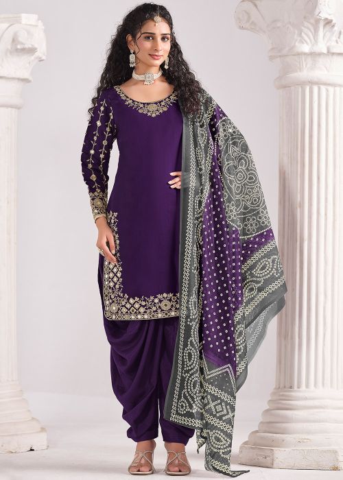 Purple Patiala Suit In Mirror Work