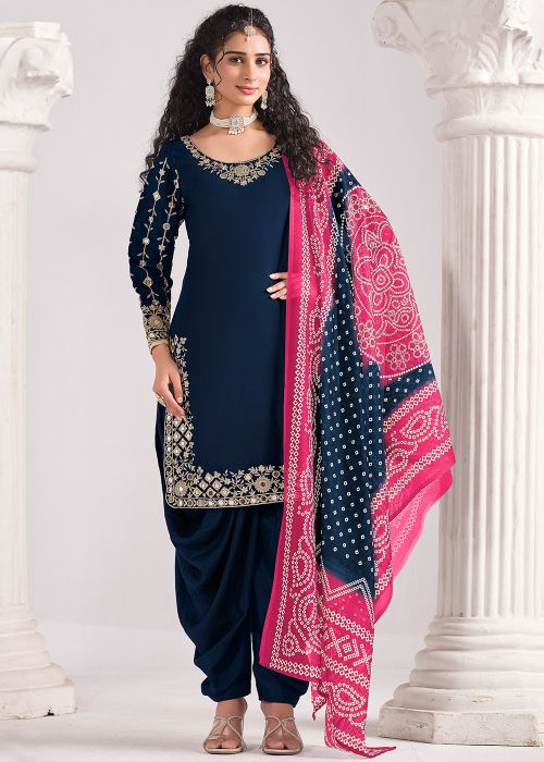 Teal Blue Mirror Embellished Paitala Suit Set