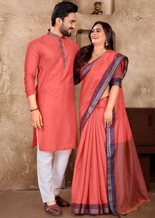 Dark Peach Readymade Couple Wear Set