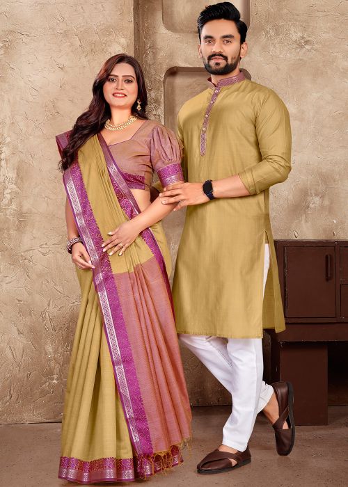 Brown Woven Readymade Couple Wear Set