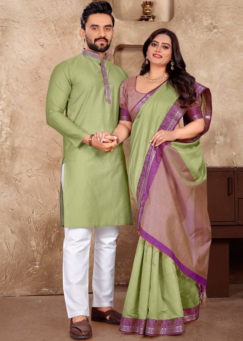 Readymade Green Woven Linen Couple Set