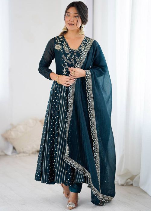 Green Anarkali Suit with Sequin Detailing