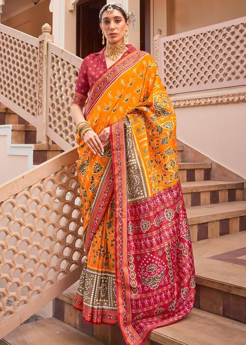 Yellow Art Silk Printed Saree