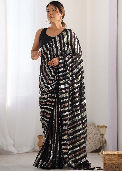 Black Embroidered Saree In Georgette