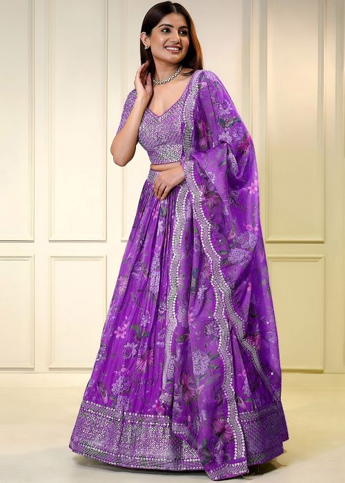 Purple Organza Lehenga Choli With Sequin Border