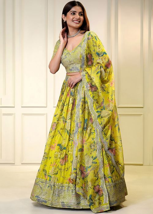 Yellow Organza Lehenga Choli With Floral Detailing