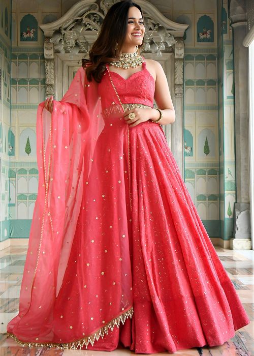Pink Georgette Lehenga Choli With Sequins Work