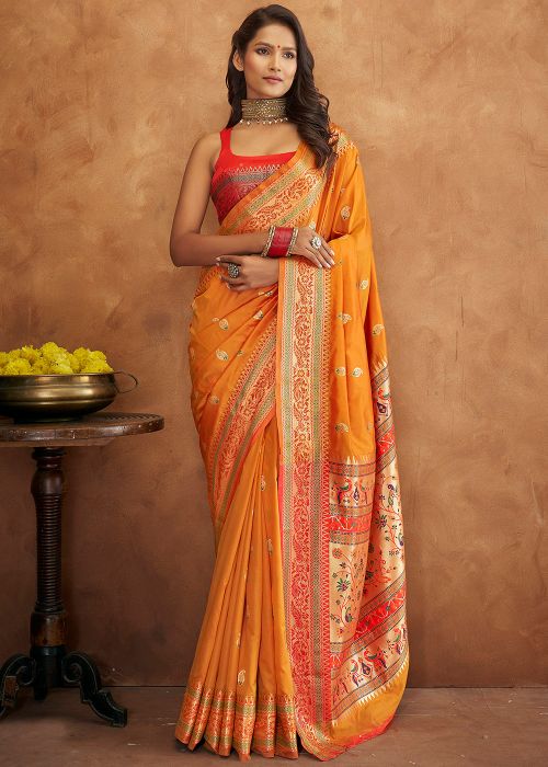 Orange Art Silk Zari Woven Saree
