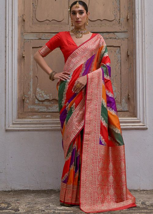 Multicolor Zari Woven Saree In Art Silk