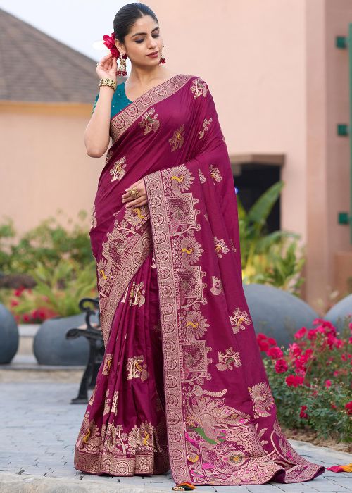 Purple Woven Saree & Blouse