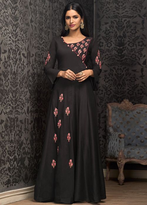Black Thread Embroidered Readymade Dress