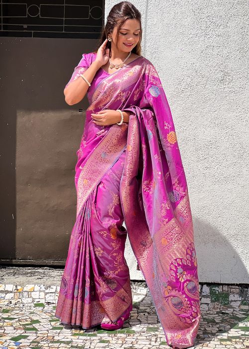 Magenta Art Silk Zari Woven Saree