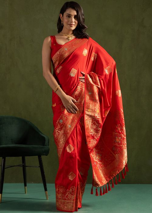 Red Art Silk Zari Woven Saree