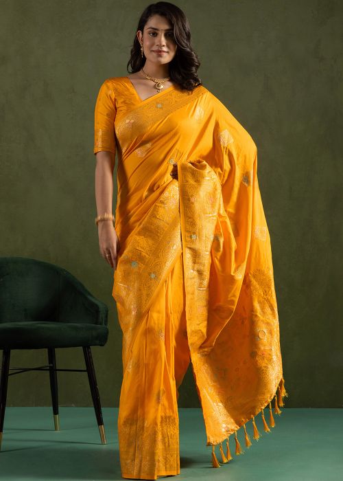 Yellow Zari Woven Saree In Art Silk