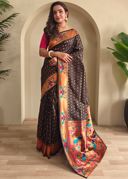 Black Zari woven Art Silk Saree