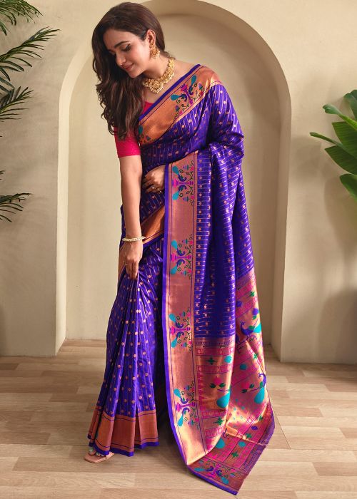Voilet Blue Art Silk Saree in Zari Woven Work