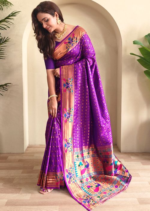 Purple Zari Woven Saree In Art Silk