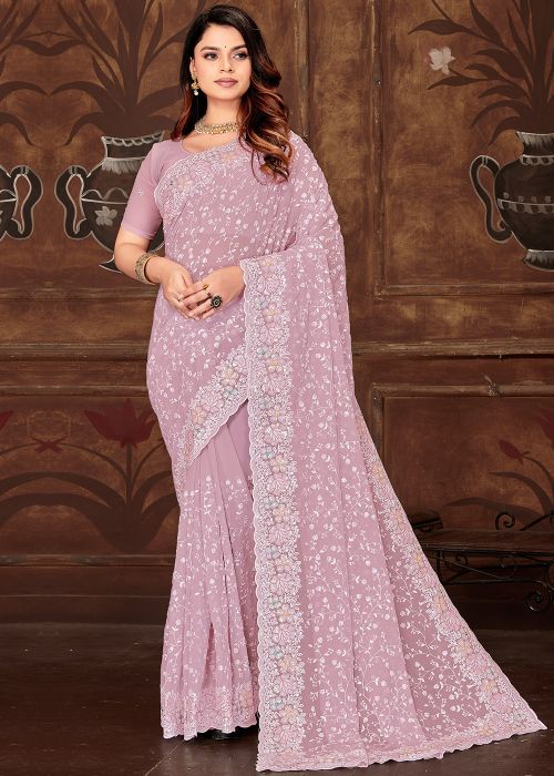 Lavender Georgette Resham Work  Saree