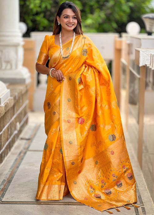 Yellow Art Silk Zari Woven Saree