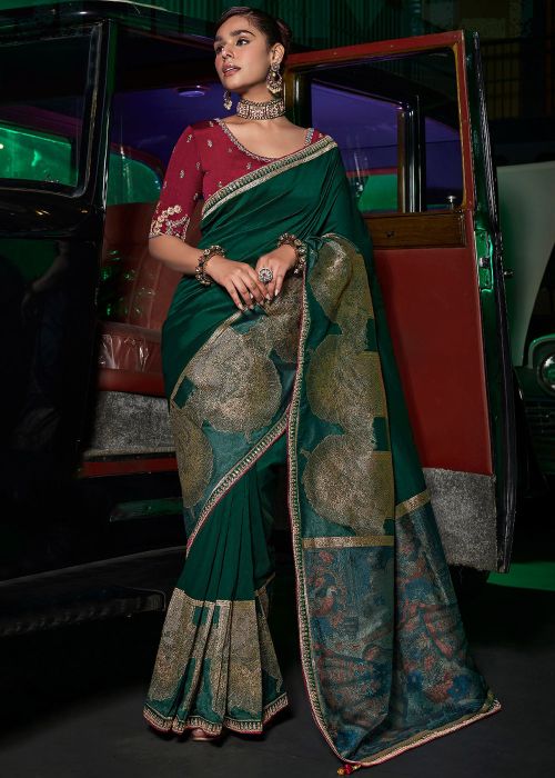 Green Embroidered Silk Saree