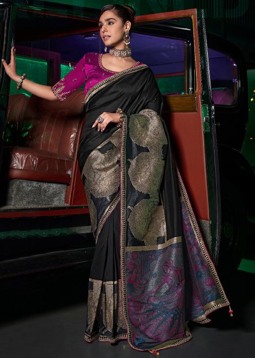 Black Silk Embroidered Saree