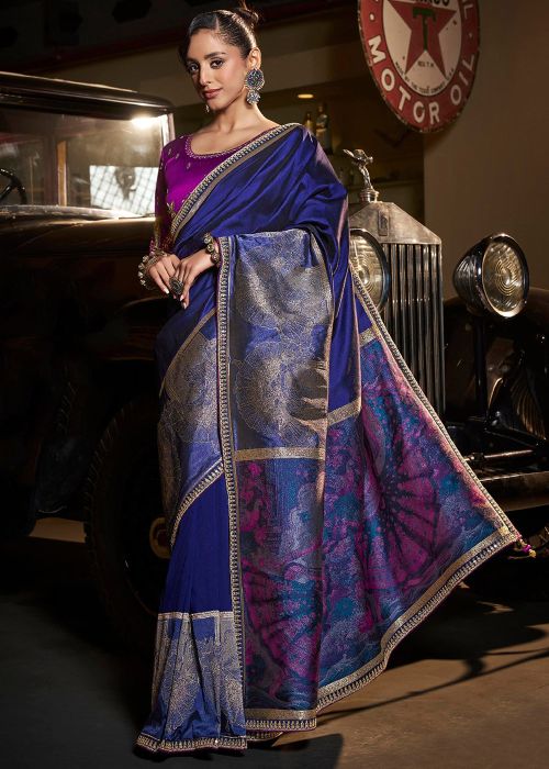 Blue Silk Embroidered Saree