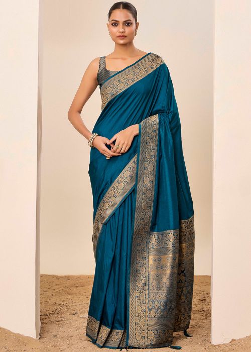 Blue Dola Silk Saree In Zari Woven Work