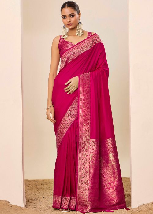 Pink Zari Woven Saree In Dola Silk