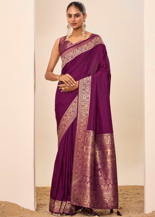 Purple Zari Woven Saree In Dola Silk