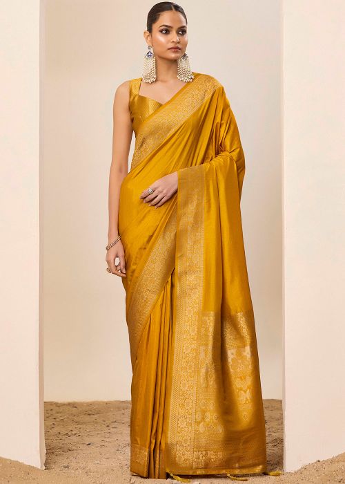 Yellow Zari Woven Saree In Dola Silk