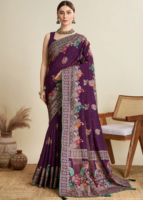Purple Printed Cotton Saree