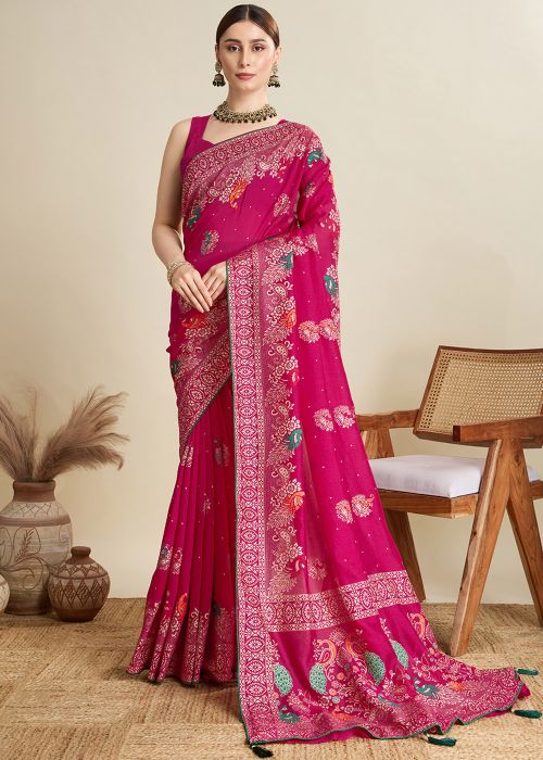 Pink Printed Saree In Cotton