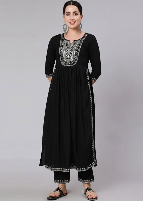 Readymade Black Embroidered Kurti